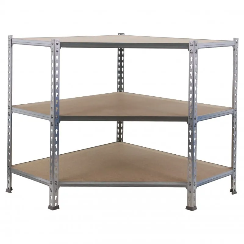 Eckregal SMALL MULI | HxBxT 90x90x30cm | 3 Fachböden | Fachlast 200kg | Verzinkt | Lagerregal Kellerregal Werkstattregal Metallregal Fachbodenregal Steckregal