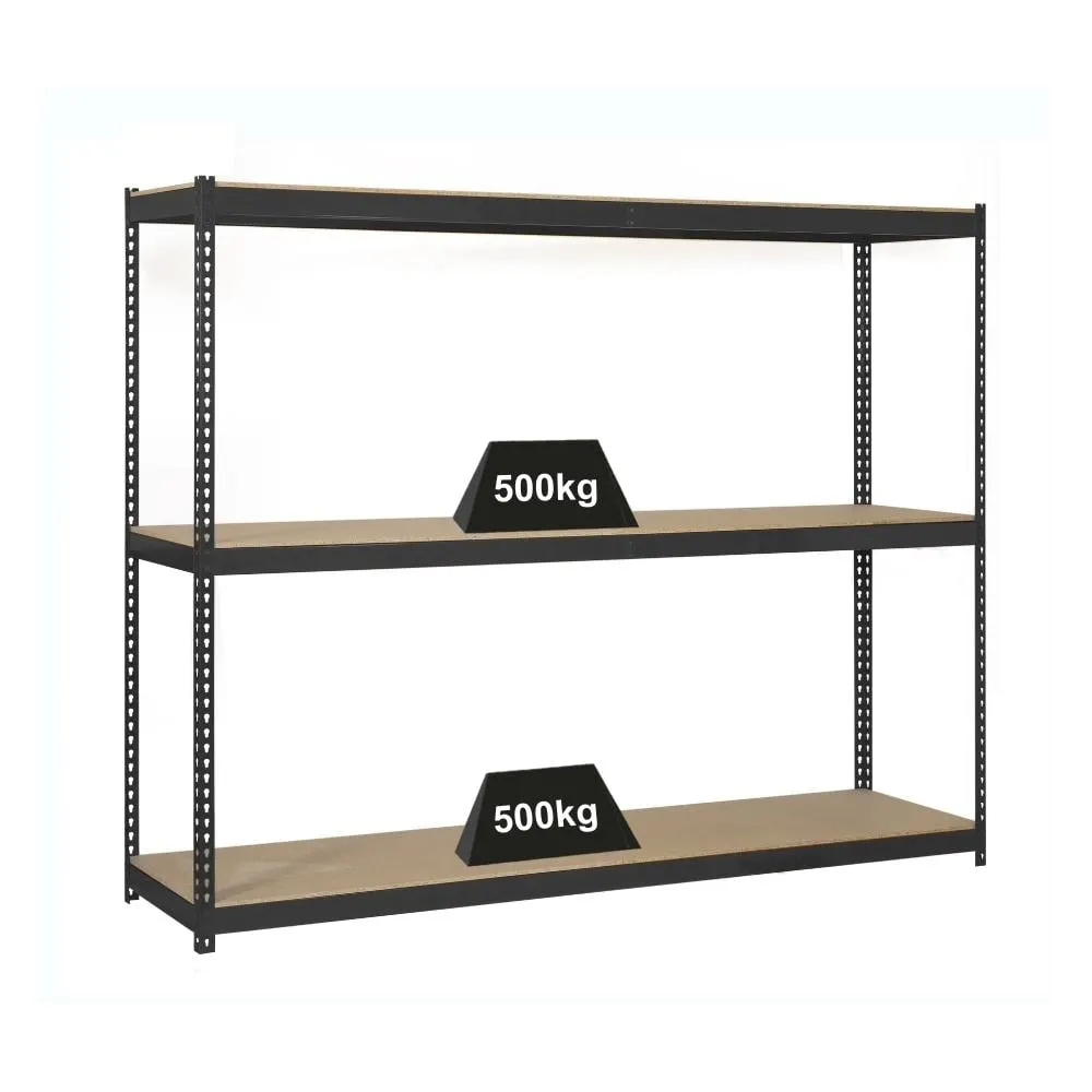 Schwerlastregal WOOD BEAST THREE | HxBxT 200x210x90cm | 3 Ebenen | Fachlast 500kg | Anthrazit | Weitspannregal Werkstattregal Lagerregal Kellerregal Gargenregal