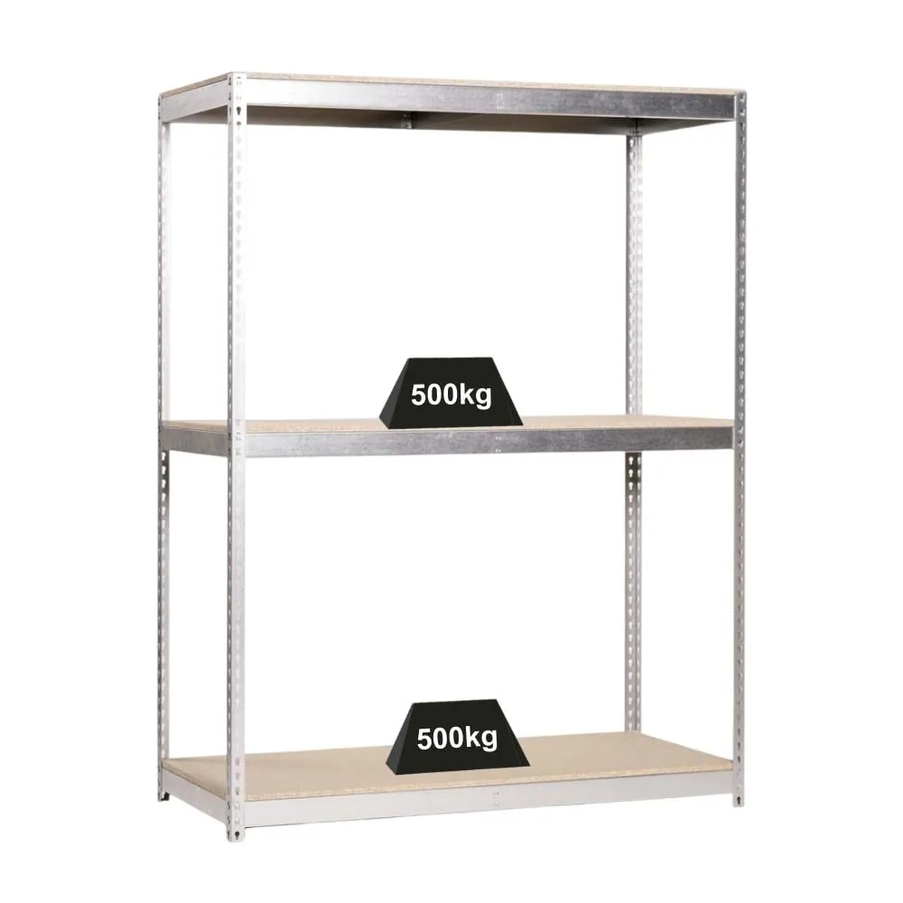 Schwerlastregal WOOD BEAST THREE | HxBxT 200x210x90cm | 3 Ebenen | Fachlast 500kg | Verzinkt | Weitspannregal Werkstattregal Lagerregal Kellerregal Gargenregal