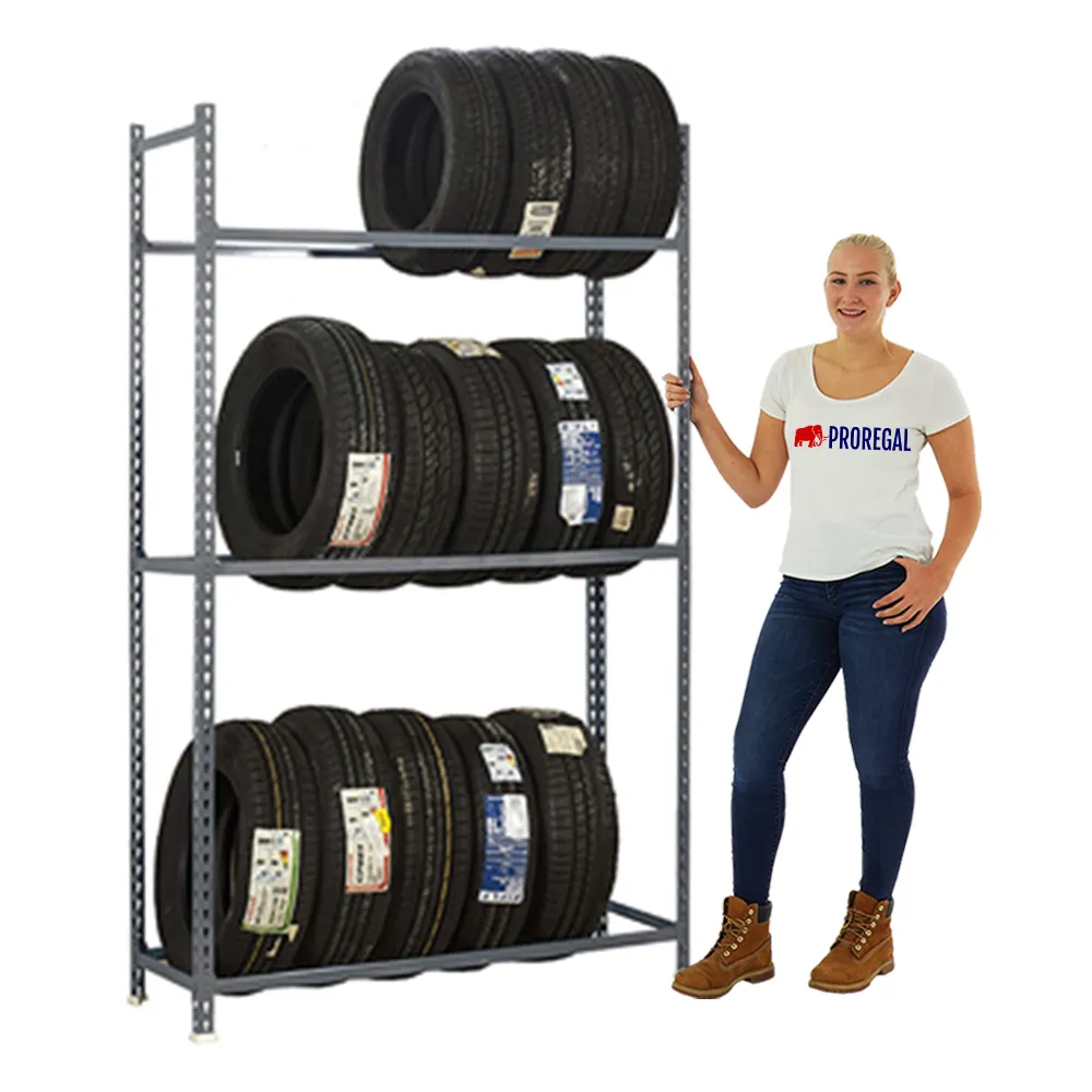 Reifenregal METAL SHARK NO.1 | HxBxT 200x90x40cm | 3 Ebenen | 12 Reifen | Grau