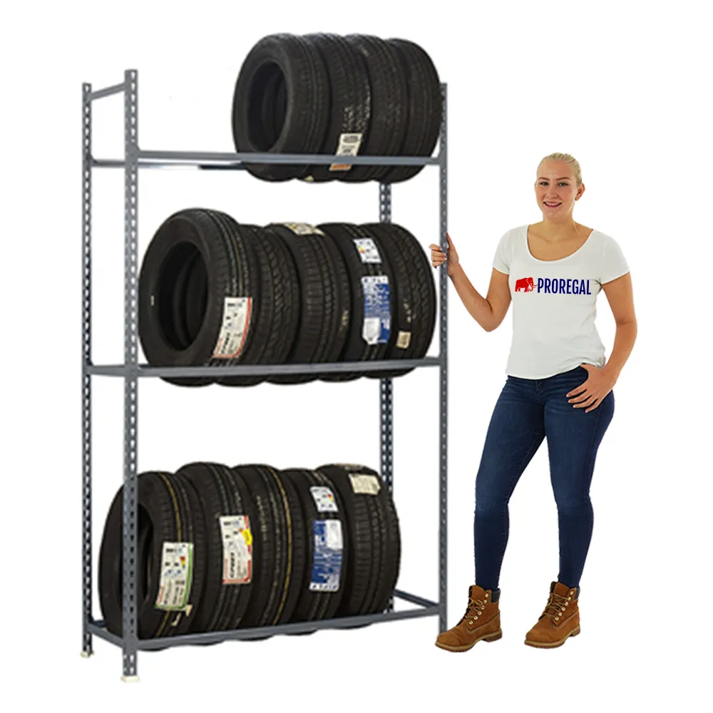 Reifenregal METAL SHARK NO.1 | HxBxT 200x100x40cm | 3 Ebenen | 12 Reifen | Grau