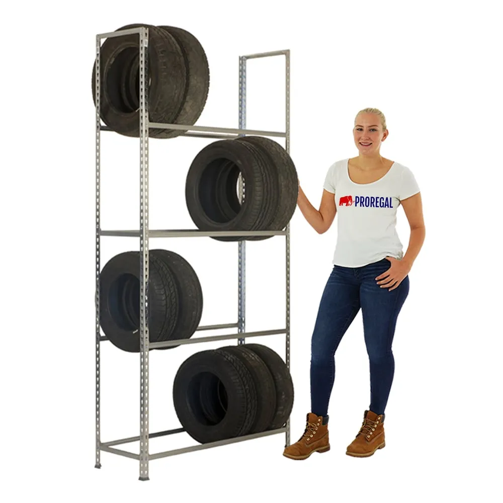 Reifenregal METAL SHARK NO.1 | HxBxT 200x100x30cm | 4 Ebenen | 16 Reifen | Verzinkt