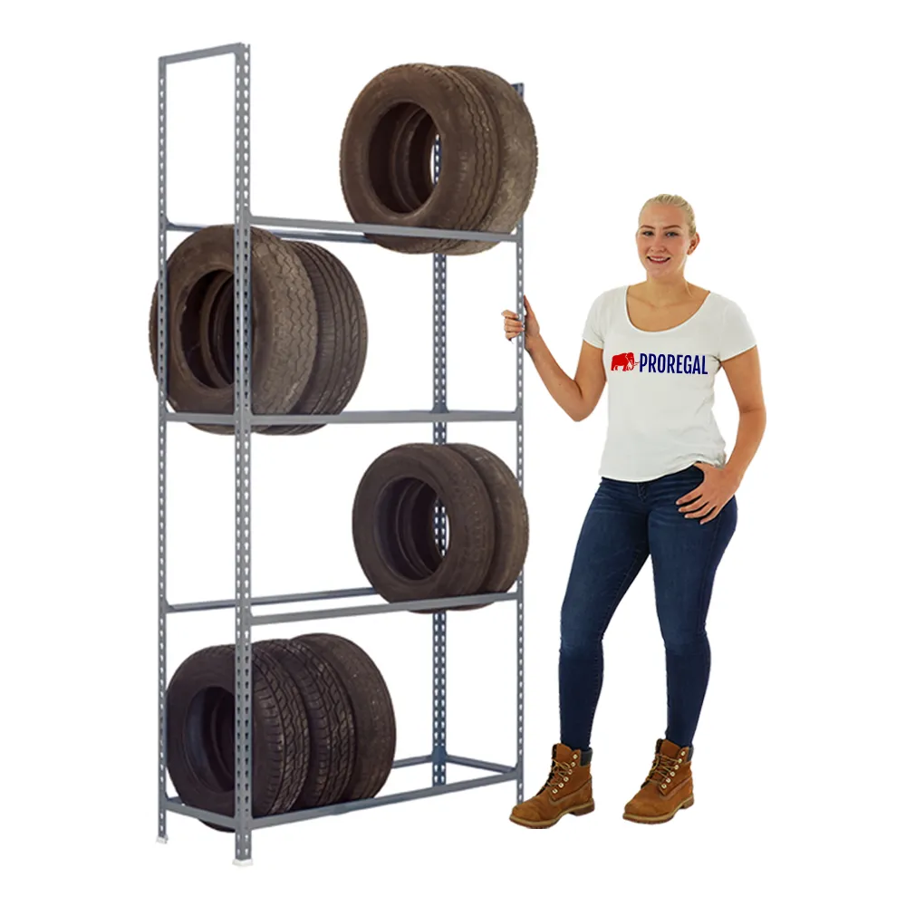 Reifenregal METAL SHARK NO.1 | HxBxT 200x100x30cm | 4 Ebenen | 16 Reifen | Grau
