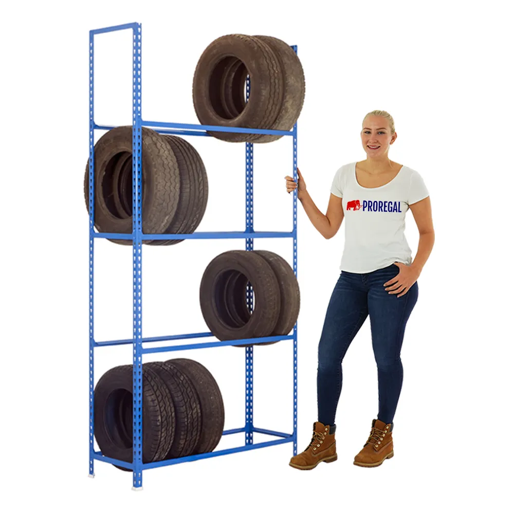 Reifenregal METAL SHARK NO.1 | HxBxT 200x120x30cm | 4 Ebenen | 16 Reifen | Blau