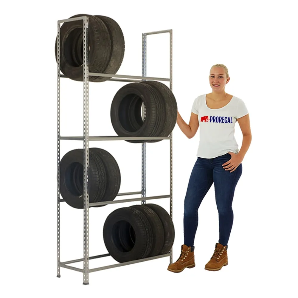 Reifenregal METAL SHARK NO.1 | HxBxT 200x120x30cm | 4 Ebenen | 16 Reifen | Verzinkt