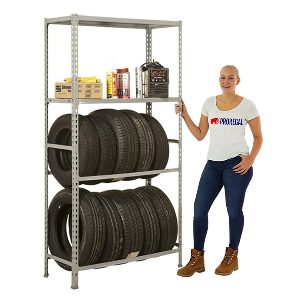 Reifenregal mit Ablagefläche METAL SHARK NO.2 | HxBxT 200x100x40cm | 12 Reifen | Grau