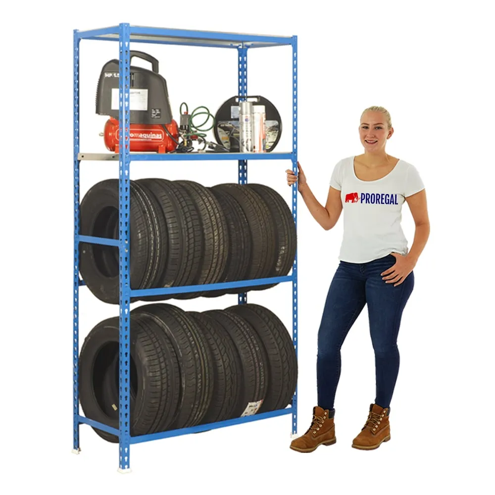 Reifenregal mit Ablagefläche METAL SHARK NO.2 | HxBxT 200x120x40cm | 12 Reifen | Blau