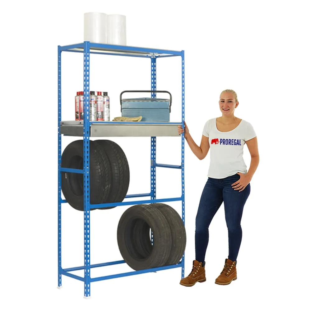 Reifenregal mit Schubfach und Ablagefläche METAL SHARK NO.3 | HxBxT 200x100x40cm | 12 Reifen | Blau