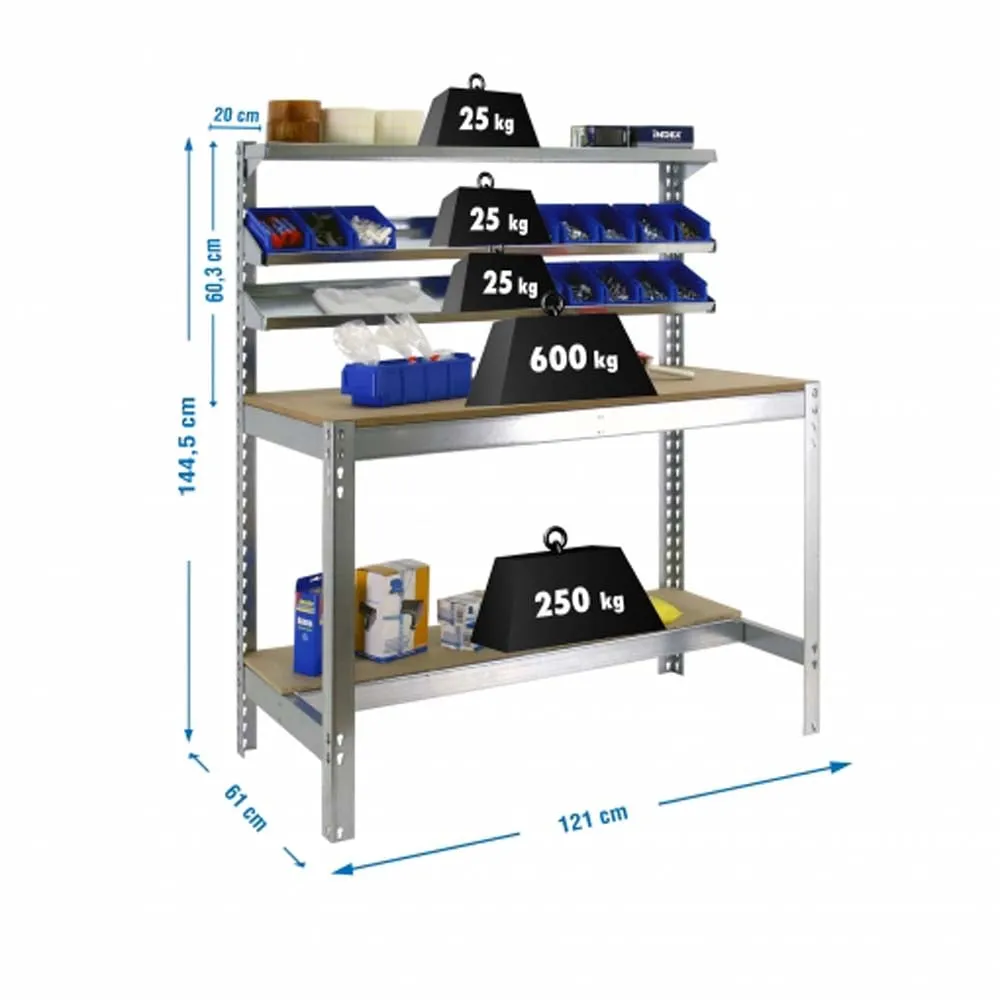 Werkbank BUFFALO mit Frontablage | HxBxT 84x120x61cm | Traglast 600kg | Verzinkt