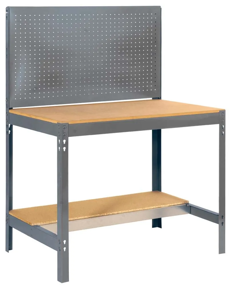 Werkbank BUFFALO mit Werkzeugwand | HxBxT 84x90x61cm | Traglast 400kg | Grau