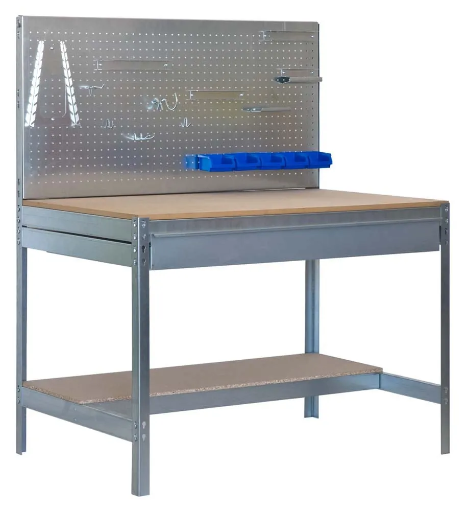Werkbank BUFFALO mit Werkzeugwand und Schubfach | HxBxT 84x90x61cm | Traglast 400kg | Verzinkt