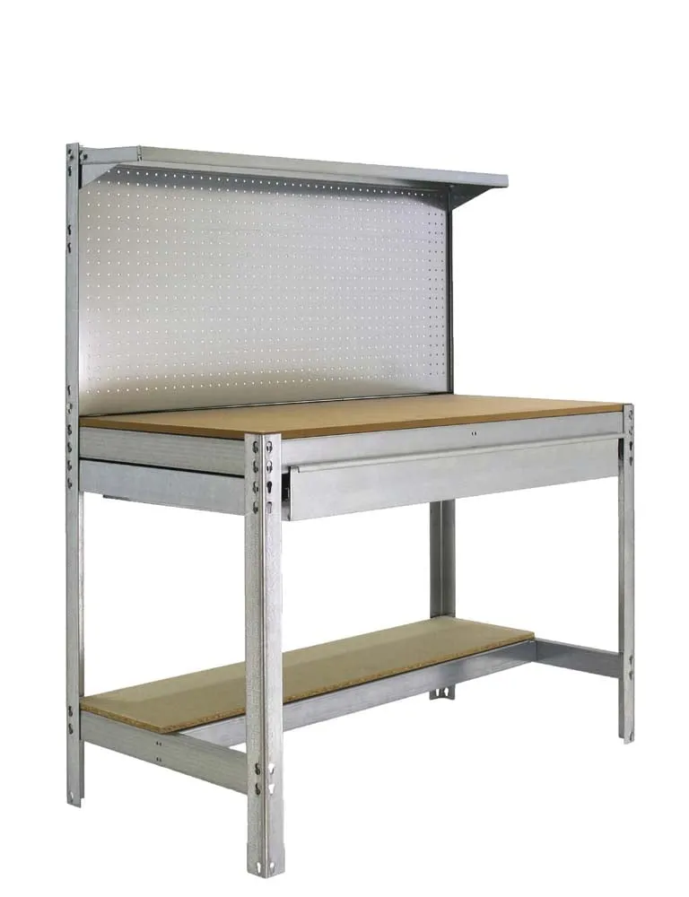 Werkbank BUFFALO mit Werkzeugwand, Schubfach und Ablage | HxBxT 84x120x61cm | Traglast 600kg | Verzinkt