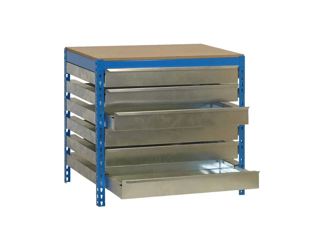 Werkbank BUFFALO mit Schubfächern | HxBxT 84x90x61cm | Traglast 600kg | Blau