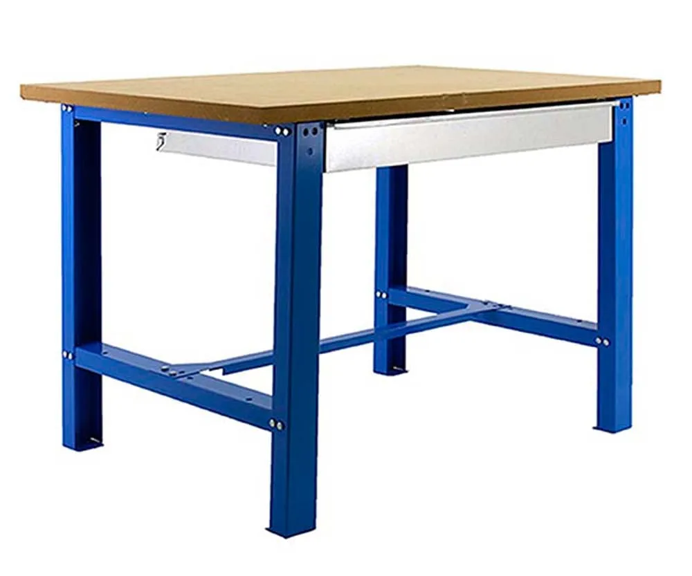 Werkbank BUFFALO WOOD mit Schublade | HxBxT 87x180x75cm | Traglast 600kg | Blau