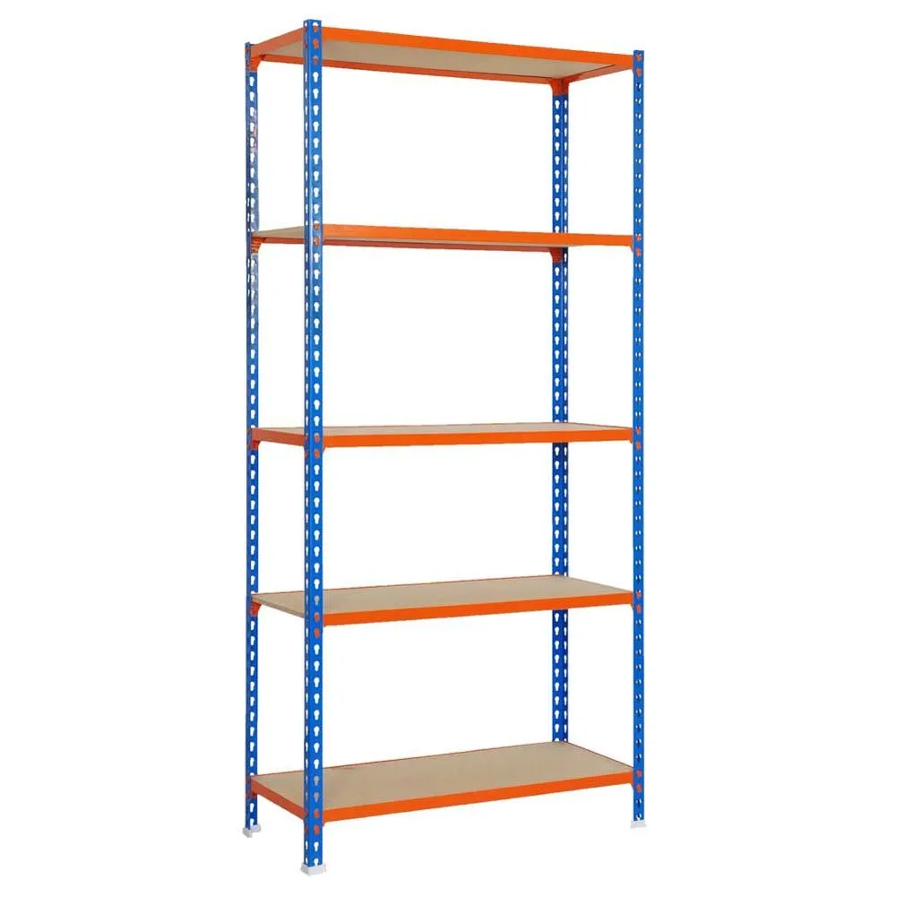 Schwerlastregal MULI | HxBxT 180x90x40cm | 5 Fachböden | Fachlast 150kg | Blau-Orange | Lagerregal Kellerregal Werkstattregal Metallregal Fachbodenregal Steckregal