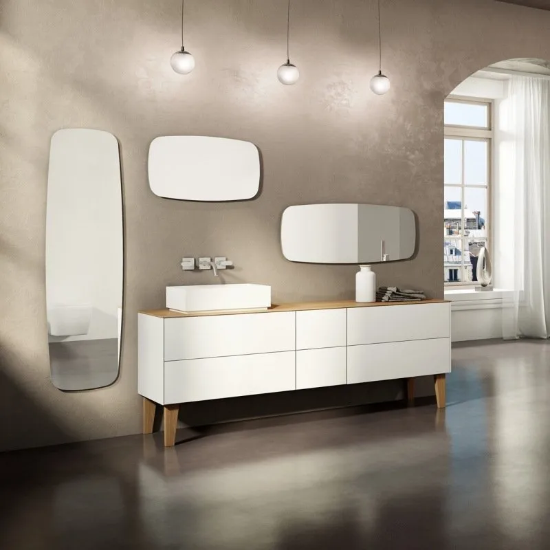 PREMI E APRI WASCHTISCHUNTERSCHRANK MIT 2 SCHUBLADEN, WASCHBECKEN UND SPIEGEL