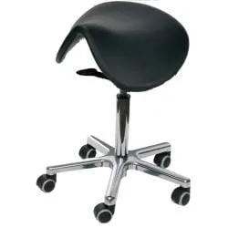 Sattelhocker Lexington mit Sitzneige | Sitzhöhe 53-72cm | Ø 61cm | Tragfähigkeit 110kg | Kunstleder-Sitz | Aluminium-Fußkreuz mit Rollen | Schwarz