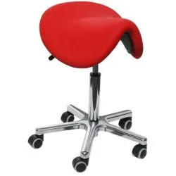 Sattelhocker Lexington mit Sitzneige | Sitzhöhe 53-72cm | Ø 61cm | Tragfähigkeit 110kg | Kunstleder-Sitz | Aluminium-Fußkreuz mit Rollen | Feuerrot