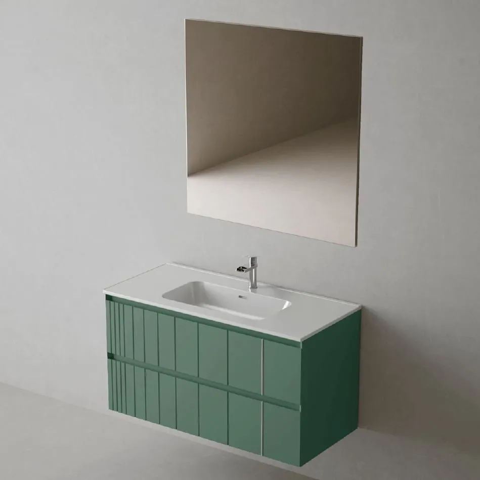 POLE SCHRANK 60CM WANDHÄNGEND 2 SCHUBLADEN MIT WASCHTISCH+SPIEGEL MINT MATT