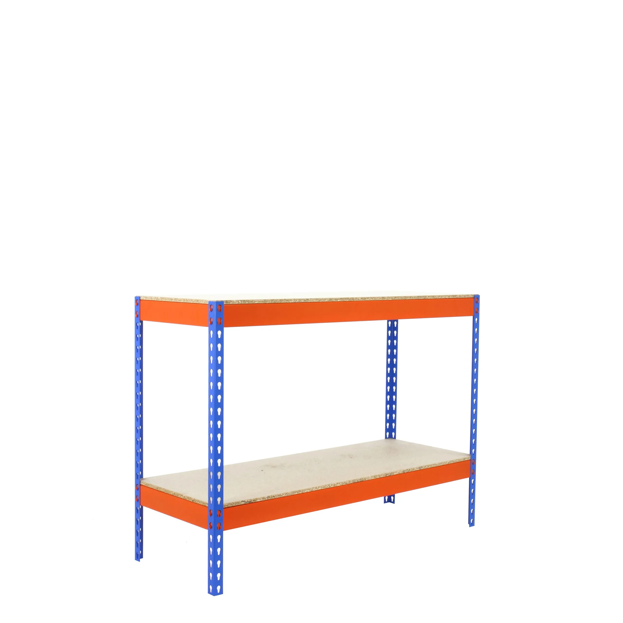 Schwerlastregal WOOD BEAST TWO | HxBxT 90x150x45cm | 2 Ebenen | Fachlast 600kg | Blau-Orange | Weitspannregal Werkstattregal Lagerregal Kellerregal Gargenregal