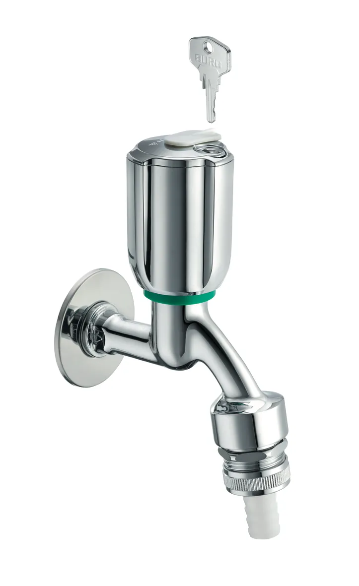 Auslaufventil SECUR, RFV, RB, abschließbar, DN 15 G 1/2 AG, Schlauchverschraubung Ø 14,5 mm (DN 20 G 3/4 AG), chrom