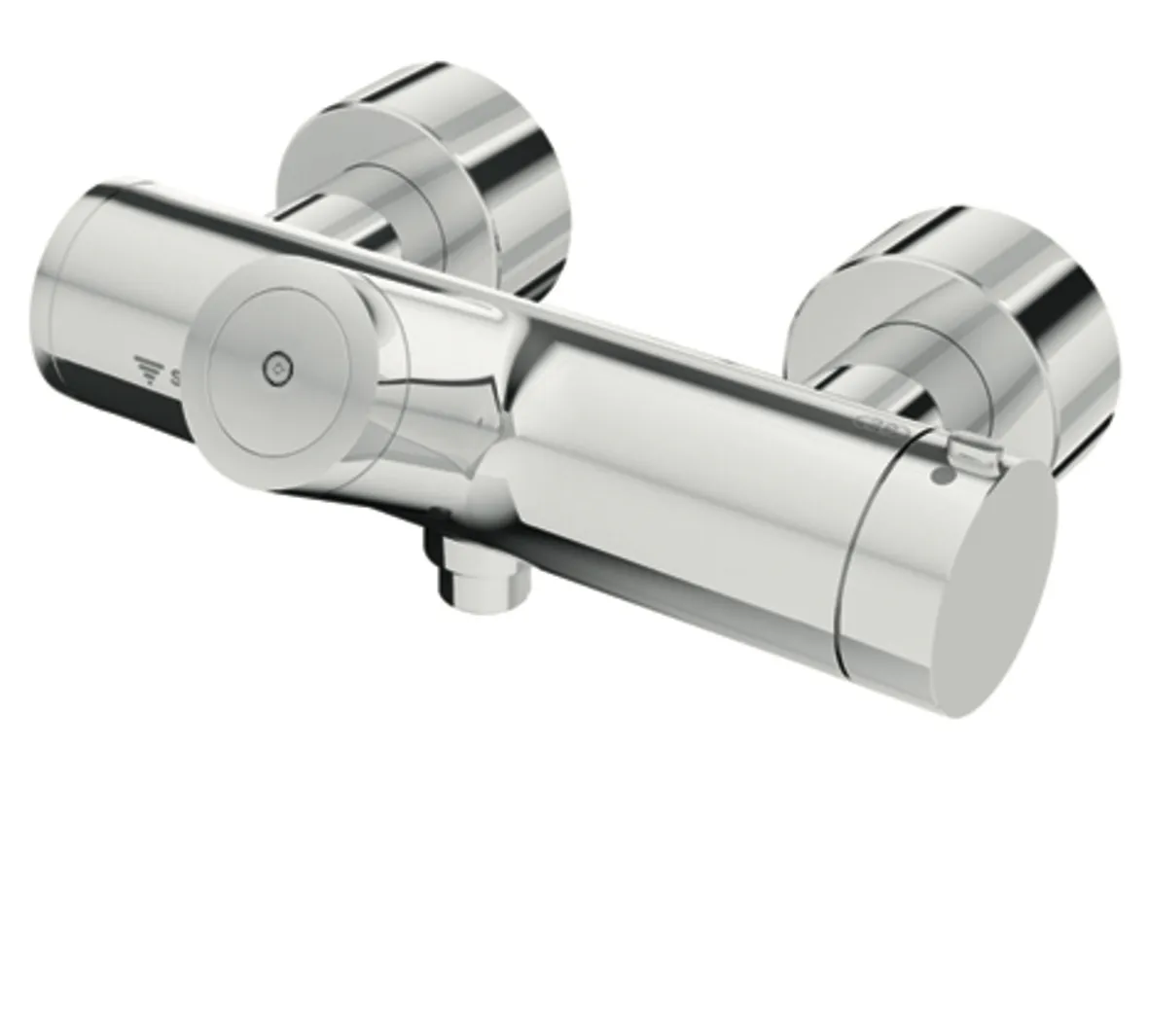 Aufputz-Duscharmatur VITUS VD-C-T / u, Mischwasser, Thermostat, Elektronisch, Selbstschluss, Batteriefach, Thermische Desinfektion mit SWS, 2x DN 15 G 1/2 AG, DN 15 G 1/2 AG (unten), chrom