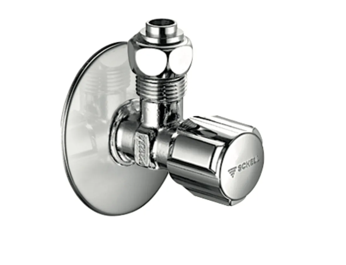 Eckventil mit Regulierfunktion COMFORT, COMFORT-Griff, Rosette Ø 54 mm (Tiefe 3 mm), DN 10 G 3/8 AG, Überwurfmutter DN 10 G 3/8 IG, chrom