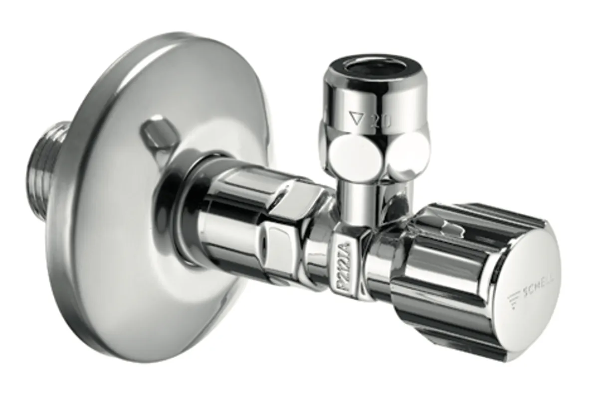 Eckventil mit Regulierfunktion COMFORT, COMFORT-Griff, Schubrosette Ø 63 mm, DN 15 G 1/2 AG, Ø 10 mm (DN 10 G 3/8 AG), chrom