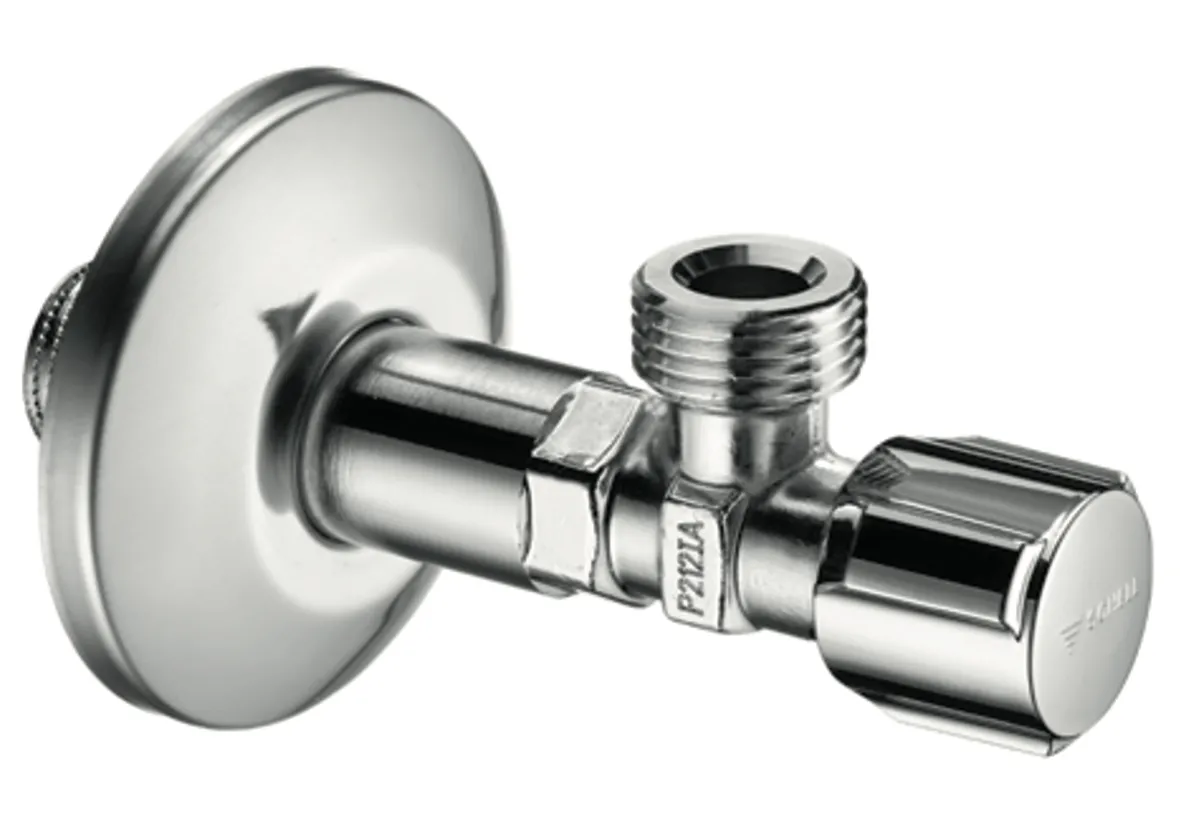 Eckventil mit Regulierfunktion COMFORT, COMFORT-Griff, Schubrosette Ø 63 mm, DN 15 G 1/2 AG, DN 15 G 1/2 AG, chrom