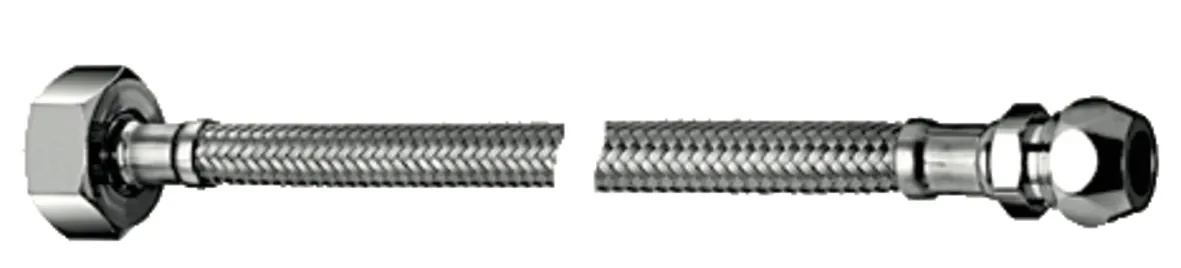 Schlauch Clean-Fix S, flexibel, 300 mm, Überwurfmutter G 3/4 IG mit Plombiervorrichtung und vormontierter Dichtung, Zugfeste Messing-Konus-Quetschverschraubung Ø 10 mm (DN 10 G 3/8 AG)