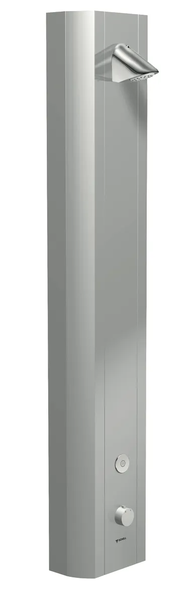 Duschpaneel LINUS DP-C-T, Mischwasser, Thermostat, Elektronisch, Selbstschluss, 2 RFV, 2 Vorfilter, Duschkopf COMFORT Flex, 2x DN 15 G 1/2 AG, B 226 mm x H 1200 mm x T 115 mm, Aluminium gebürstet, eloxiert