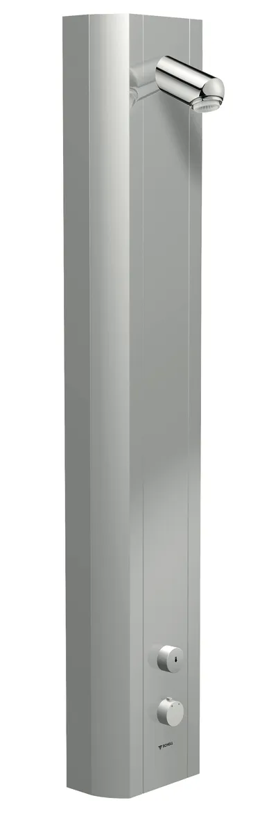 Duschpaneel LINUS DP-SC-T, Mischwasser, Thermostat, Selbstschluss, 2 RFV, 2 Vorfilter, Duschkopf Aerosolarm, 2x DN 15 G 1/2 AG, B 226 mm x H 1200 mm x T 115 mm, Aluminium gebürstet, eloxiert