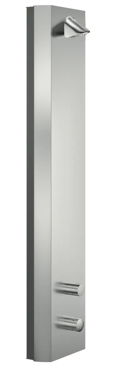Duschpaneel LINUS Inox DP-SC-T, Mischwasser, Thermostat, Selbstschluss, Duschkopf COMFORT Flex, 2x DN 15 G 1/2 AG, B 240 mm x H 1200 mm x T 80 mm, Edelstahl gebürstet
