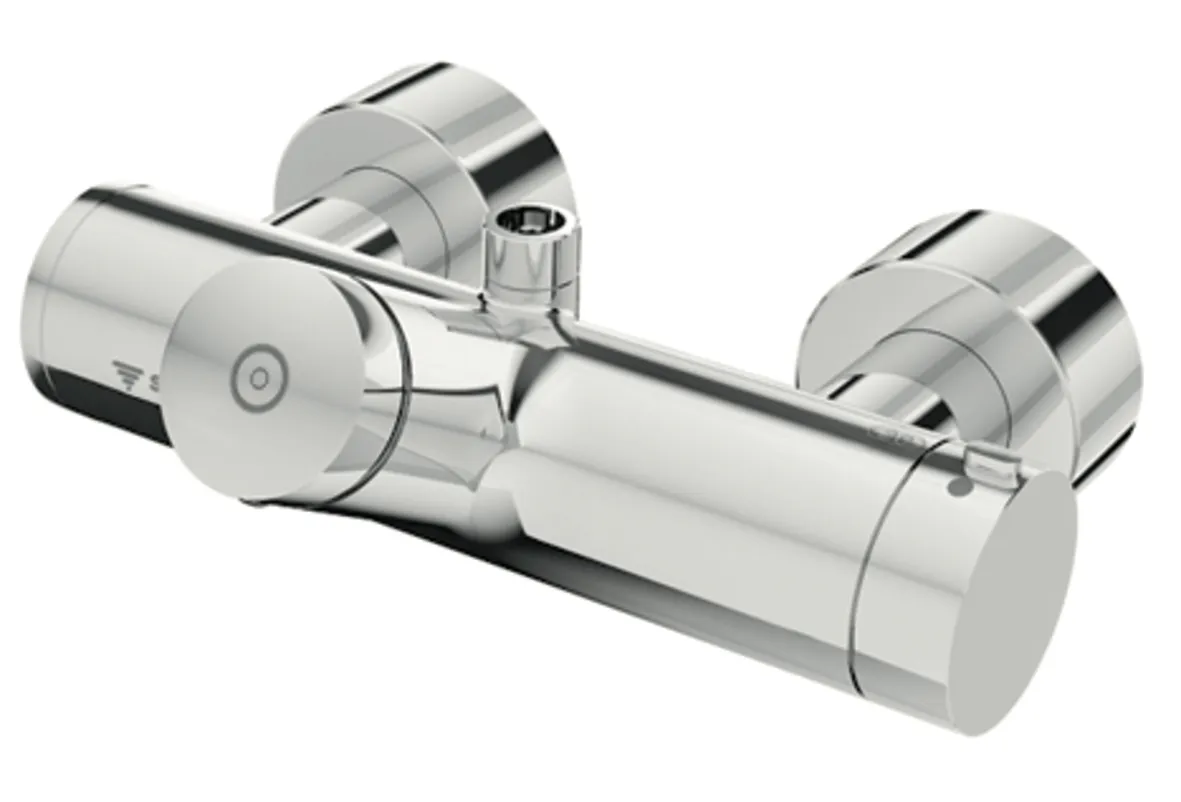 Aufputz-Duscharmatur VITUS VD-SC-T / o, Mischwasser, Thermostat, Selbstschluss-Aufputz-Duscharmatur, 2 RFV, 2x DN 15 G 1/2 AG, DN 15 G 1/2 AG (oben), chrom