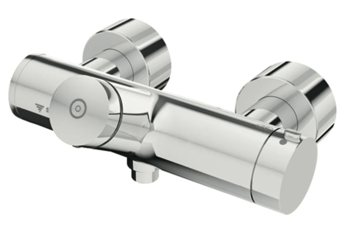 Aufputz-Duscharmatur VITUS VD-SC-T / u, Mischwasser, Thermostat, Selbstschluss-Aufputz-Duscharmatur, 2 RFV, 2x DN 15 G 1/2 AG, DN 15 G 1/2 AG (unten), chrom