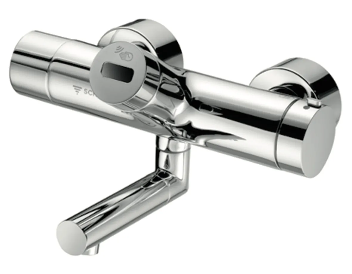 Aufputz-Waschtisch-Armatur VITUS VW-E-T, Mischwasser, Thermostat, Infrarot, 2 RFV, Batteriefach, 2x DN 15 G 1/2 AG, Ausladung bis Mitte Strahlregler: 210 mm, chrom