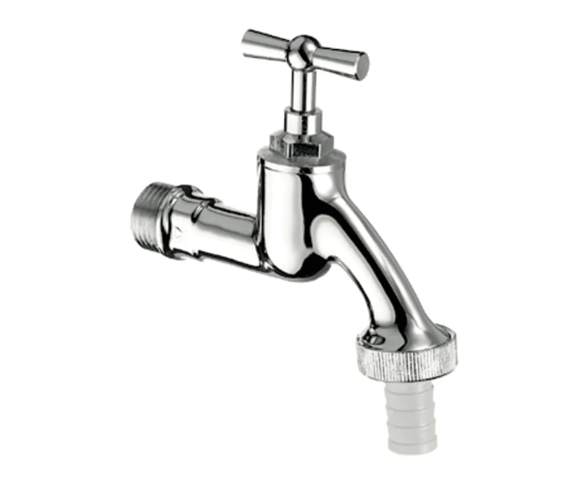 Auslaufventil, DN 15 G 1/2 AG, Schlauchverschraubung Ø 14,5 mm (DN 20 G 3/4 AG), mattchrom