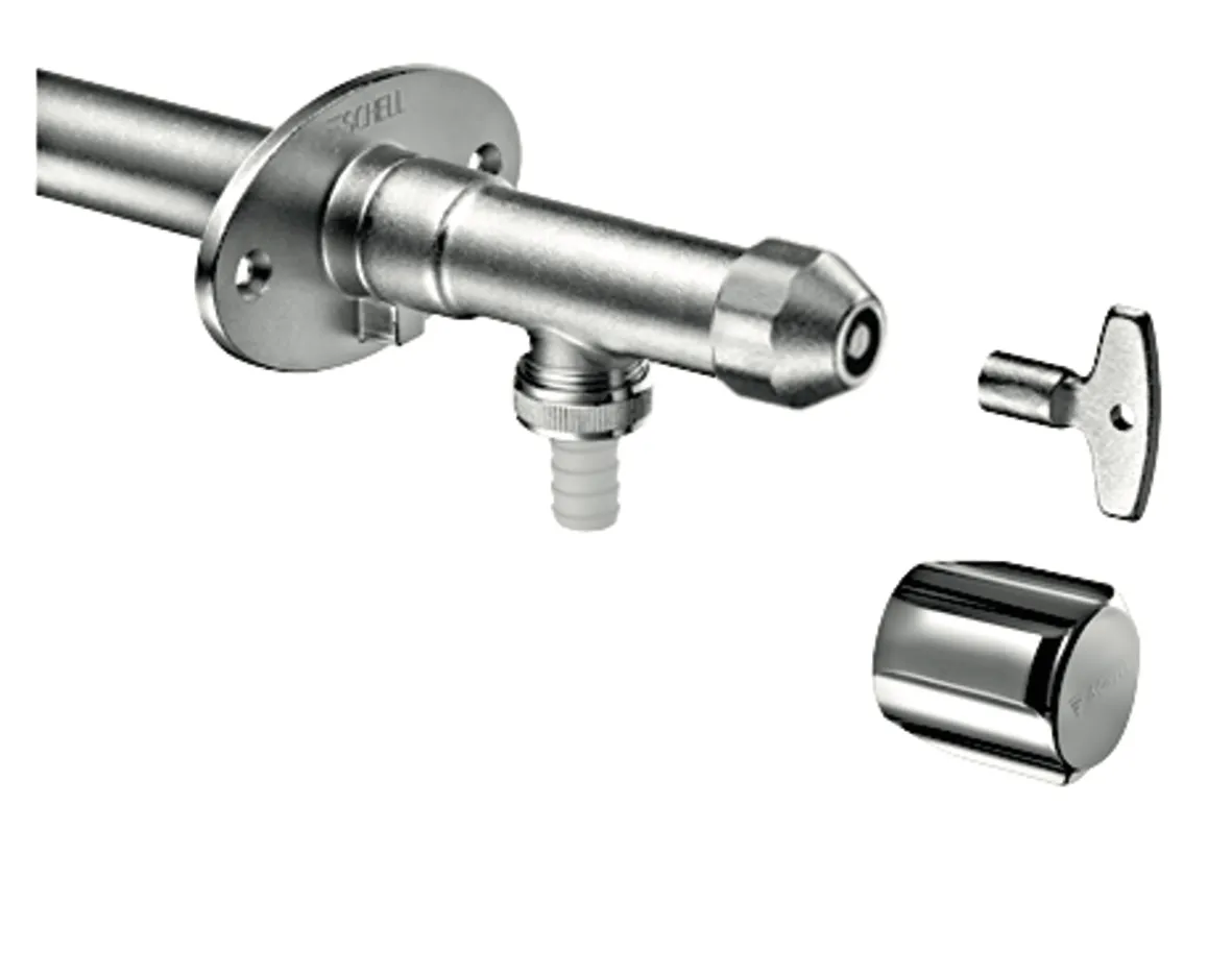 Außenwandarmatur POLAR II, Frostsicher, Rückflussverhinderer RV, DN 15 G 1/2 AG, Schlauchverschraubung Ø 14,5 mm (DN 20 G 3/4 AG), mattchrom