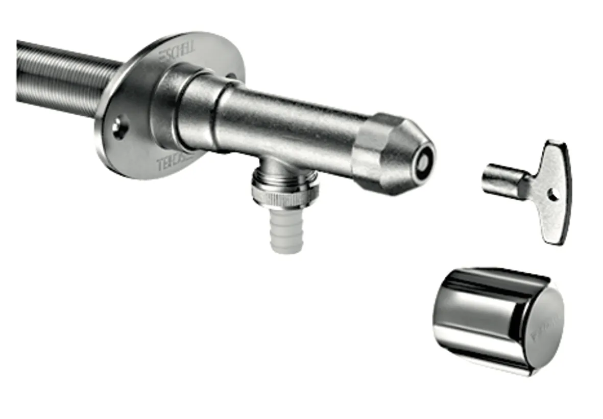 Außenwandarmatur POLAR II, Frostsicher Set, Rückflussverhinderer RV, DN 15 G 1/2 AG, Schlauchverschraubung Ø 14,5 mm (DN 20 G 3/4 AG), mattchrom