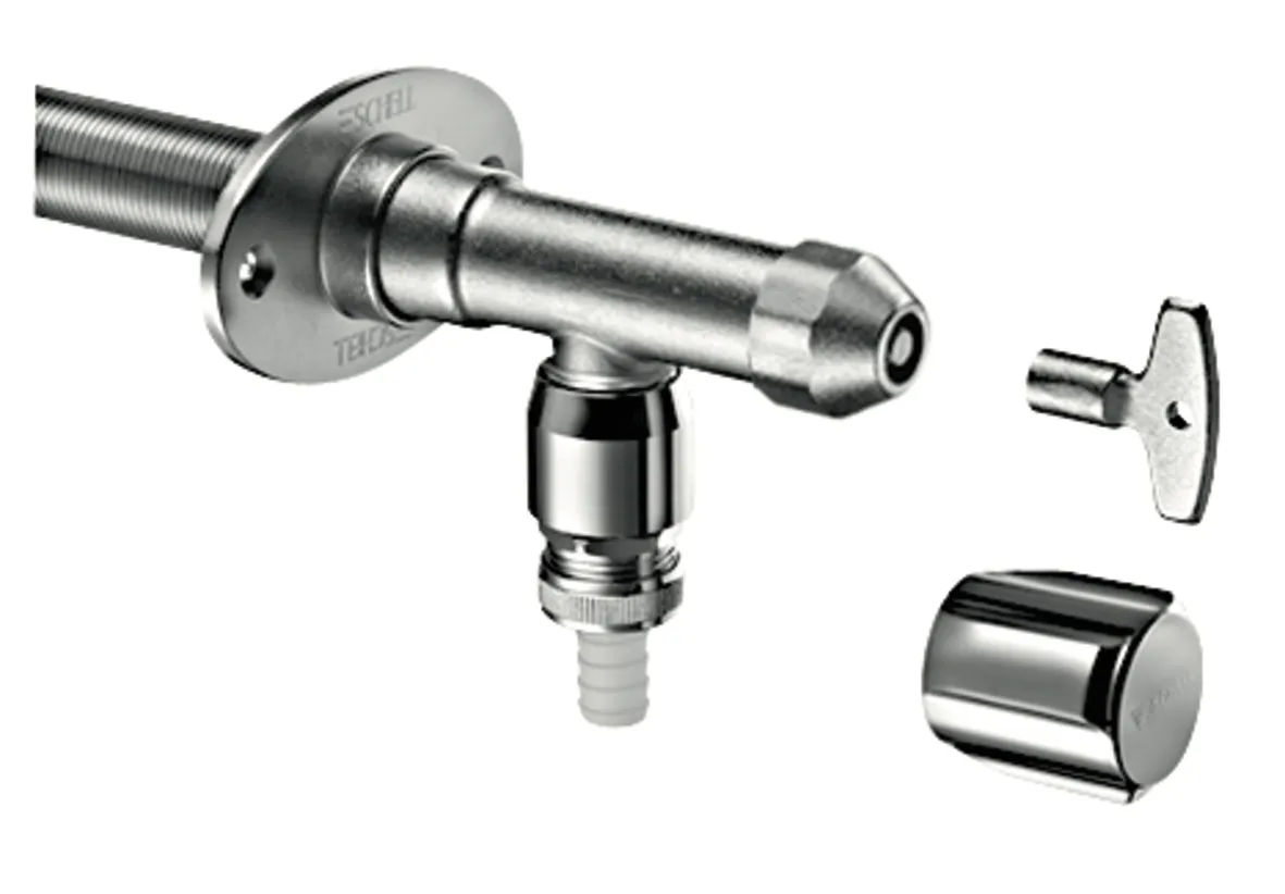 Außenwandarmatur POLAR II, Frostsicher Set, Rückflussverhinderer RV, Rohrbelüfter RB, DN 15 G 1/2 AG, Schlauchverschraubung Ø 14,5 mm (DN 20 G 3/4 AG), mattchrom