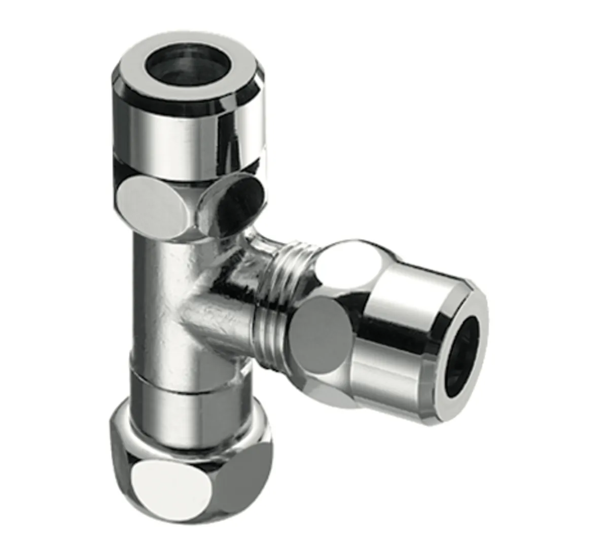 T-Stück, Überwurfmutter G 3/8 IG, 2x Ø 10 mm (DN 10 G 3/8 AG), chrom