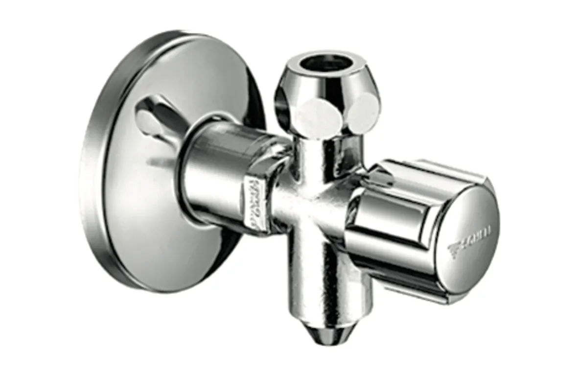 Eckventil COMFORT, COMFORT-Griff, Schubrosette Ø 54 mm, DN 15 G 1/2 AG mit ASAG easy, Ø 10 mm (DN 10 G 3/8 AG), chrom
