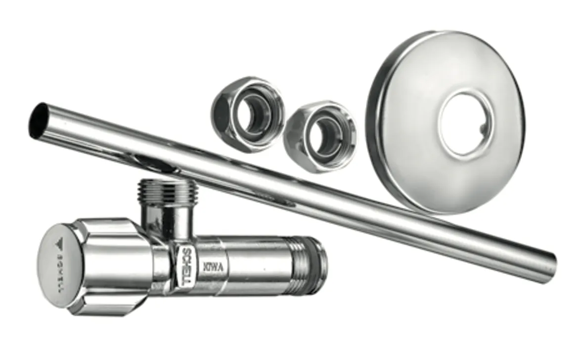 Eckventil-Set COMFORT, COMFORT-Griff, Schubrosette Ø 54 mm, DN 10 G 3/8 AG mit ASAG easy, DN 10 G 3/8 AG, chrom