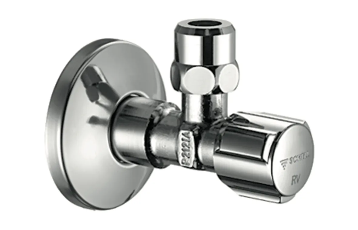 Eckventil mit Regulierfunktion COMFORT, doppelter Rückflussverhinderer RV (EN 1717: ED), COMFORT-Griff, Schubrosette Ø 54 mm, DN 15 G 1/2 AG mit ASAG easy, Ø 10 mm (DN 10 G 3/8 AG), chrom