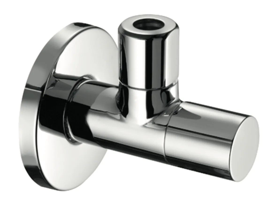 Design-Eckventil mit Regulierfunktion STILE, Schubrosette Ø 60 mm, DN 15 G 1/2 AG, Ø 10 mm (DN 10 G 3/8 AG), chrom