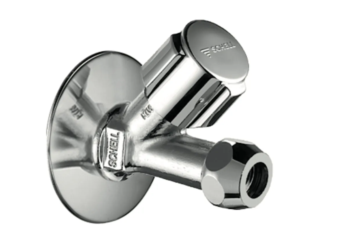 Schrägsitzventil COMFORT, COMFORT-Griff, Rosette Ø 54 mm (Tiefe 3 mm), DN 10 G 3/8 AG, Ø 10 mm (DN 10 G 3/8 AG), chrom