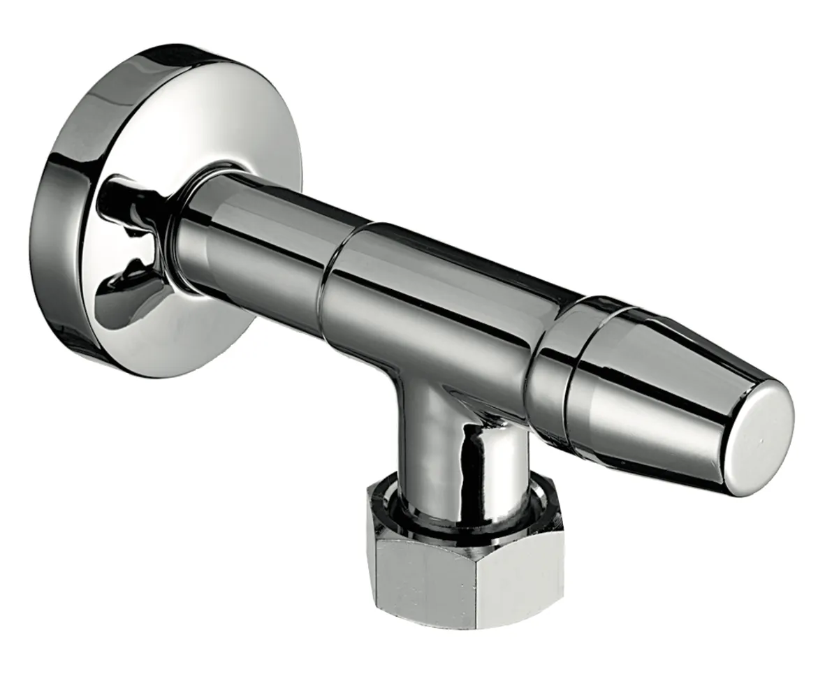 Wasserzähler-Eckventil, Schubrosette Ø 54 mm, DN 15 G 1/2 AG, DN 20 G 3/4 IG, chrom