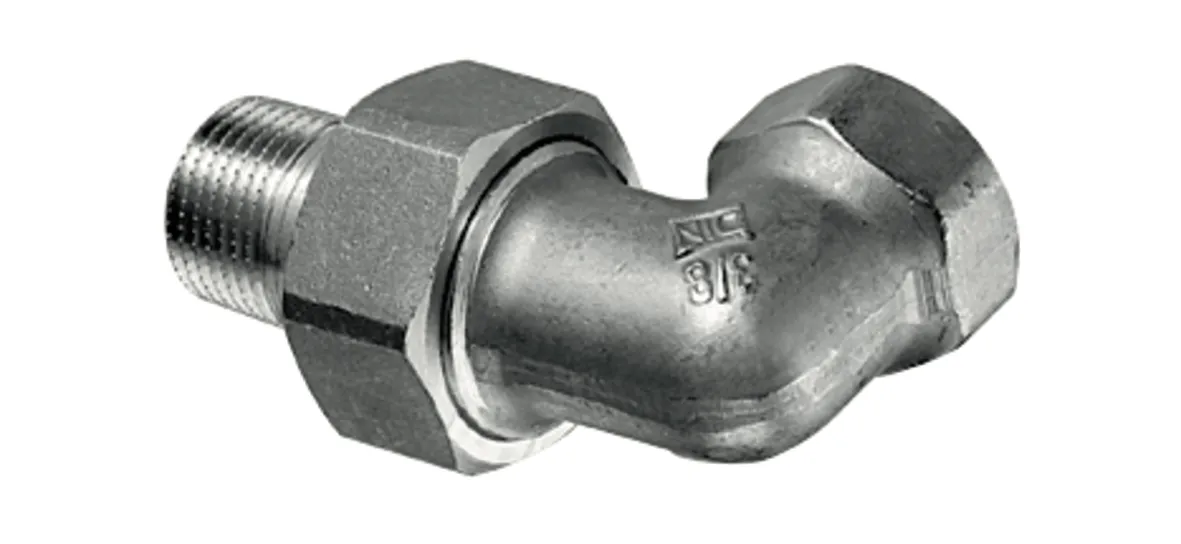 Heizkörperverschraubung, Eckform, Max. Betriebsdruck: 10 bar, DN 25 G 1 IG, DN 25 R 1 AG mit Rändierung, Messing