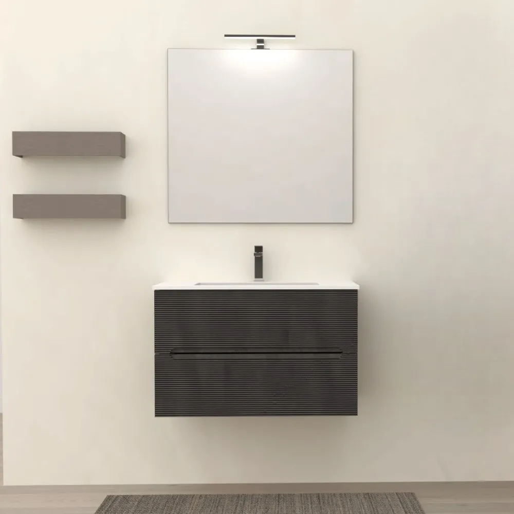 ADATTO CASA RIGO 80CM 2-SCHUBLADENSCHRANK MIT WASCHBECKEN + SPIEGEL GRIGIO LAVA