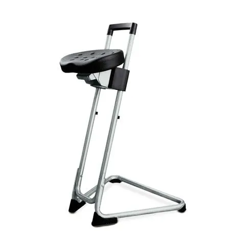 Stehhilfe San Diego | Sitzhöhe 60-85cm | Tragfähigkeit 110kg | Polyurethane-Sitz | mit Stahlrohrgestell | Edelstahl/Schwarz